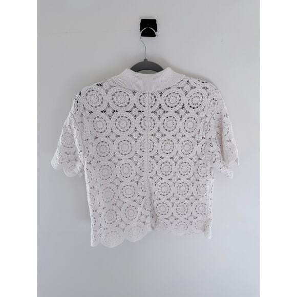 Abercrombie & Fitch Peter Pan Collar Short sleeve shirt white crochet-Size M - Picture 4 of 8